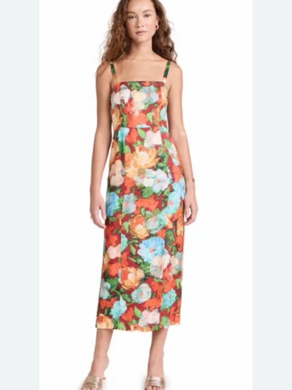 Floral Square-Neck Midi Dress in Multicolor 0198